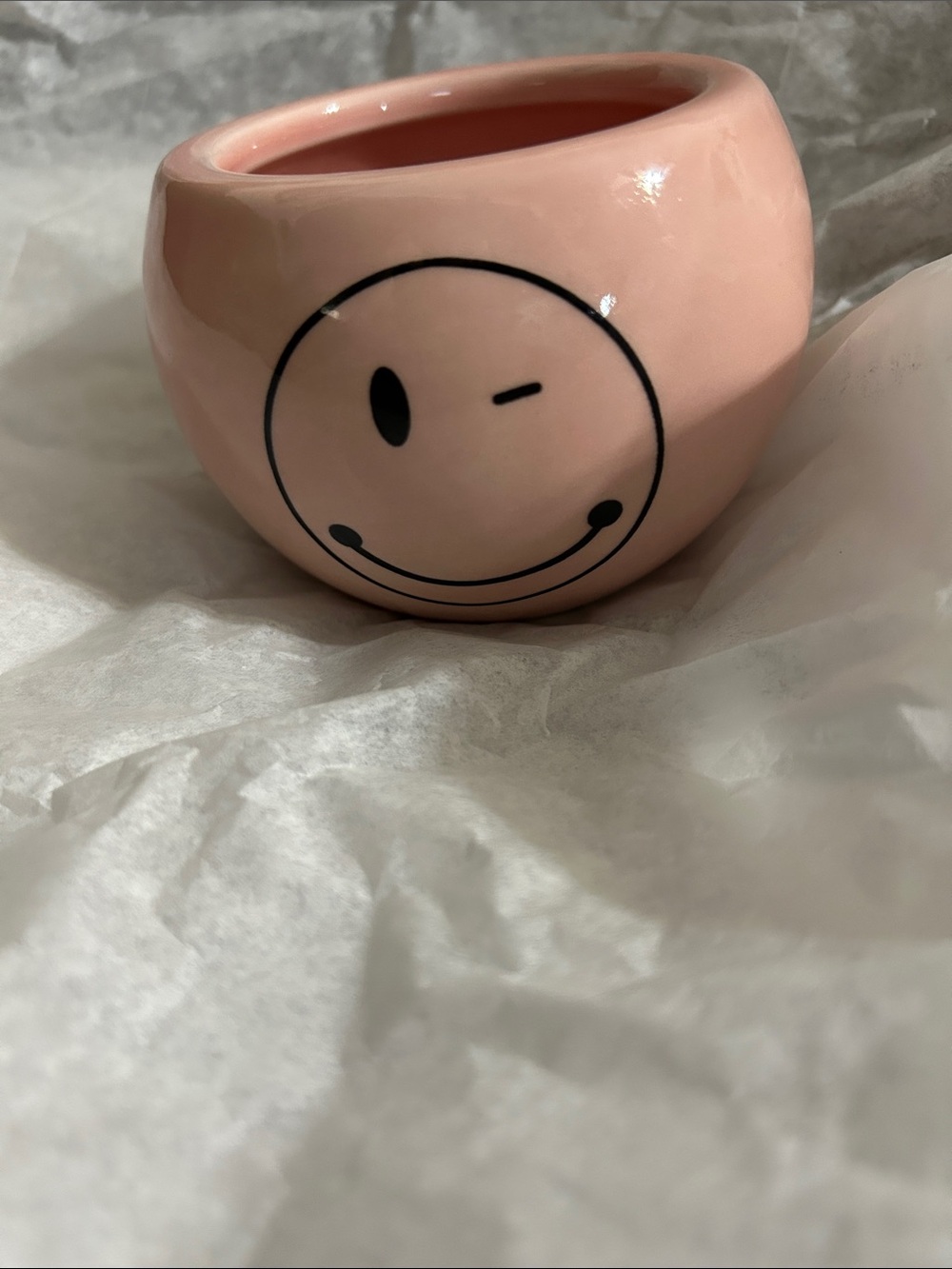 Pink Ceramic Smiley Planter - Decorative Home Art